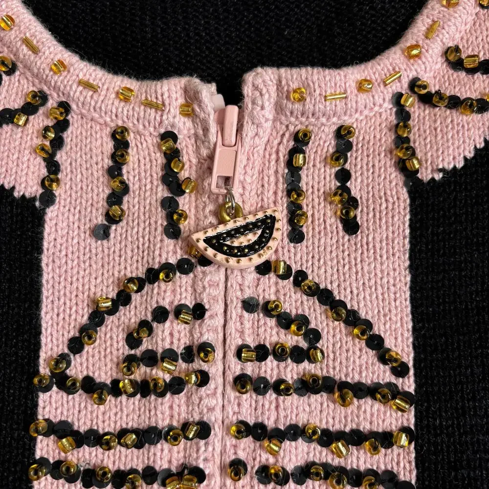 Storybook Knits Vintage Beaded Art Cardigan Jacket XS Cottagecore Boho Artwear - Picture 15 of 15